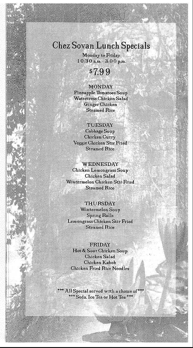 Menu for Chez Sovan in Campbell, California